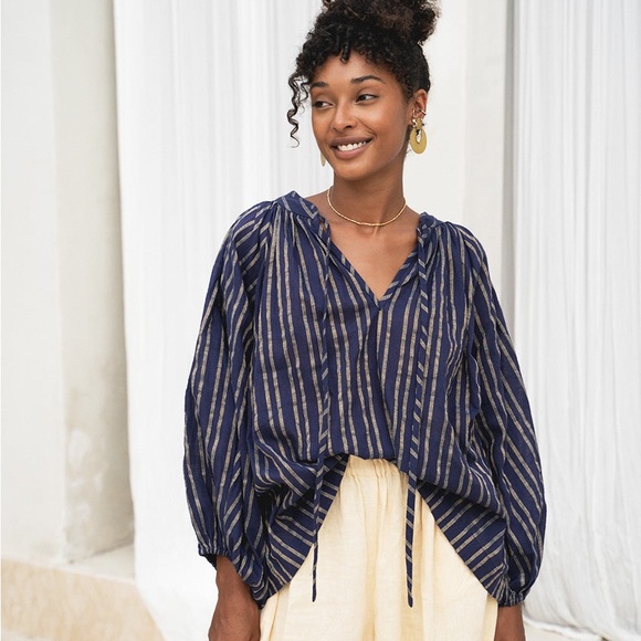 Daughters of India Tops - Daughters of India Poet Blouse Sapphire